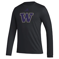 T-shirt d'avant-match noir à manches longues avec logo de casier principal des Washington Huskies adidas pour hommes