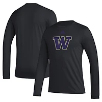 T-shirt d'avant-match noir à manches longues avec logo de casier principal des Washington Huskies adidas pour hommes