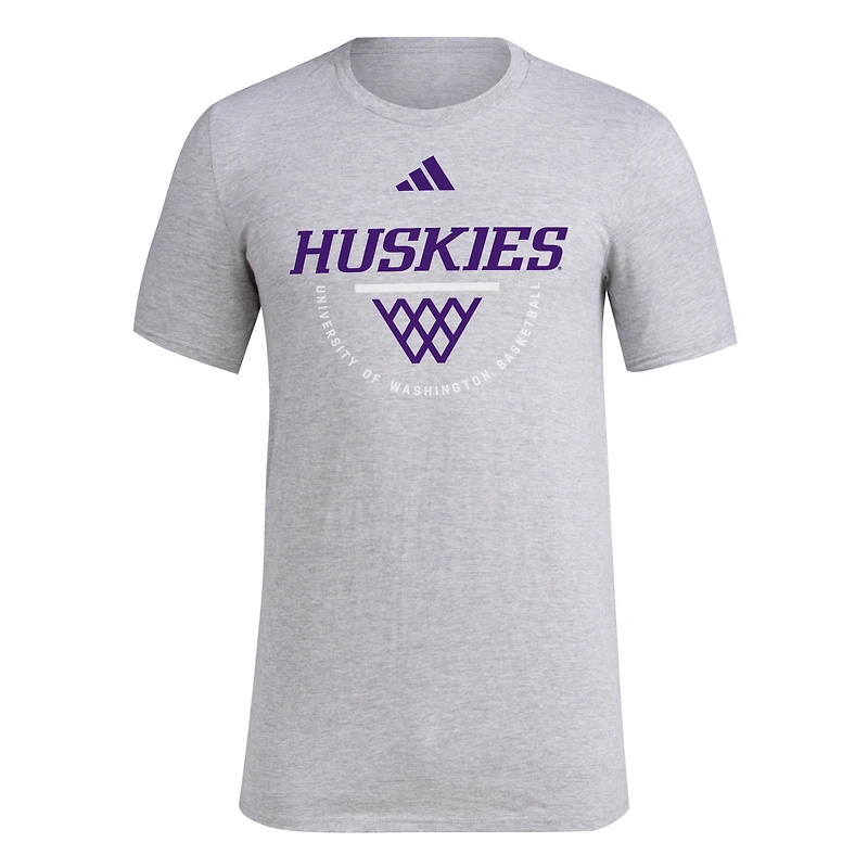 Men's adidas Gray Washington Huskies Basketball Practice Net Arch Pregame T-Shirt
