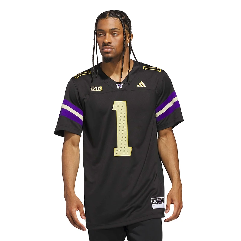 Maillot adidas #1 noir Washington Huskies Premier Strategy pour homme