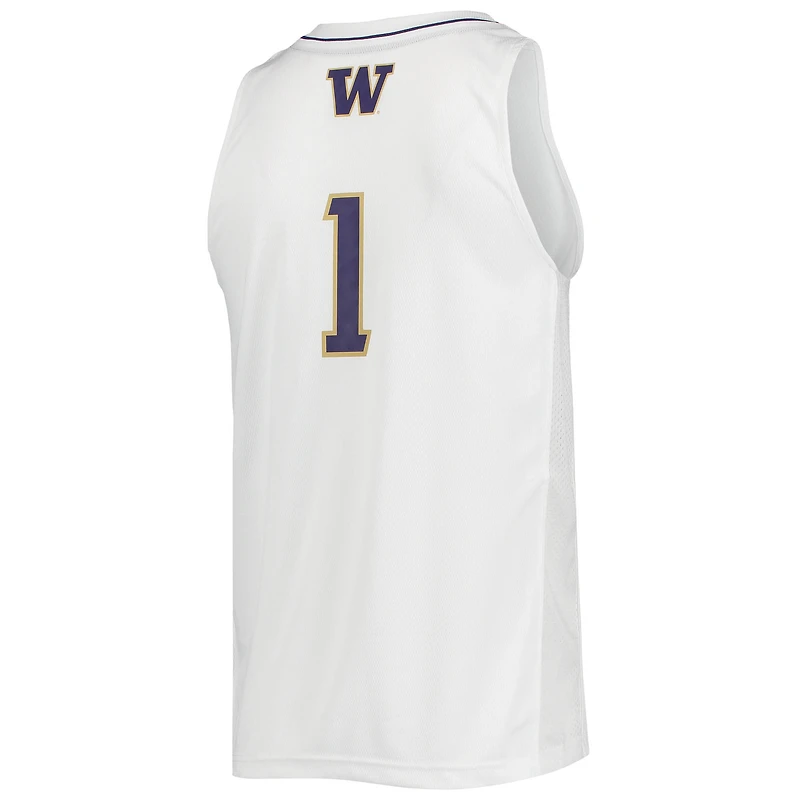 Maillot de basket-ball Swingman #1 des Washington Huskies adidas pour hommes, blanc
