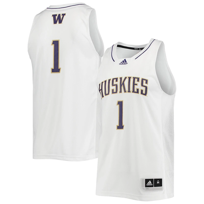 Men's adidas #1 White Washington Huskies Swingman Basketball Jersey