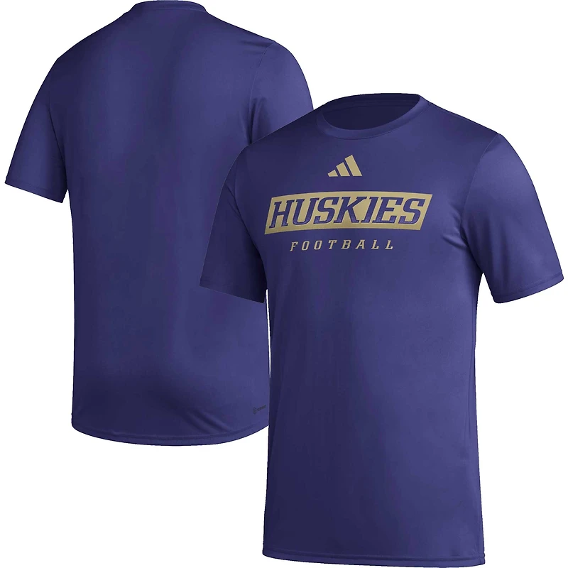 T-shirt d'avant-match violet adidas pour hommes des Washington Huskies Football Practice AEROREADY