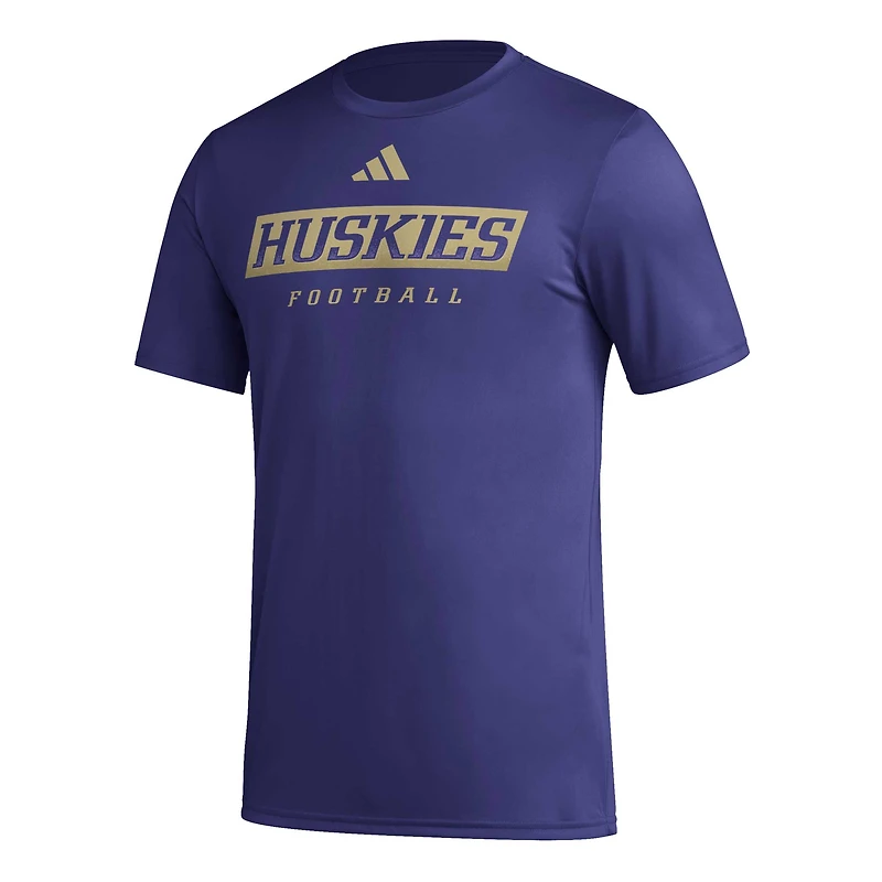 T-shirt d'avant-match violet adidas pour hommes des Washington Huskies Football Practice AEROREADY