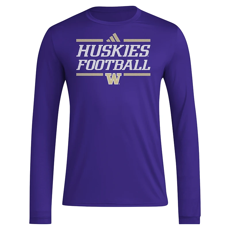 T-shirt à manches longues adidas violet Washington Huskies Locker Football Pre-Game AEROREADY pour homme