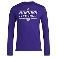T-shirt à manches longues adidas violet Washington Huskies Locker Football Pre-Game AEROREADY pour homme