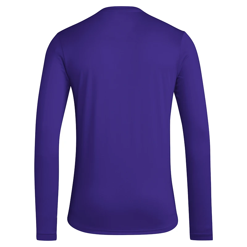 T-shirt à manches longues adidas violet Washington Huskies Locker Football Pre-Game AEROREADY pour homme
