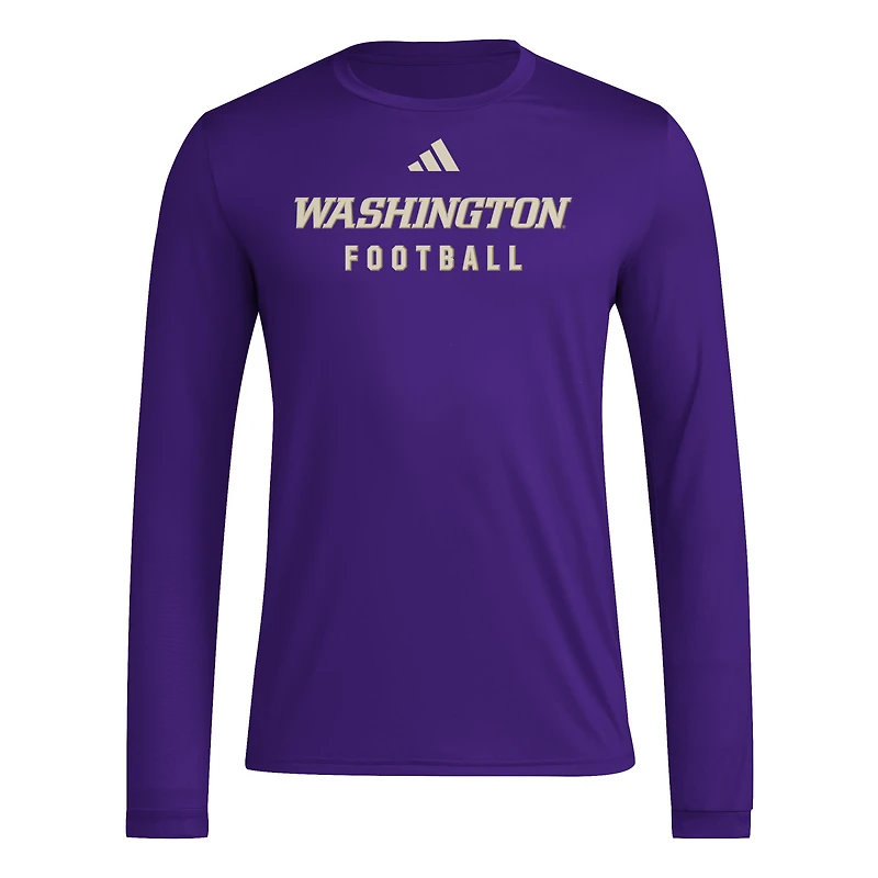 T-shirt d'entraînement de football américain à manches longues violet adidas Washington Huskies pour homme