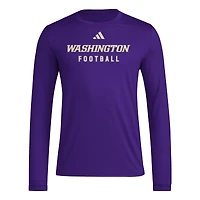 T-shirt d'entraînement de football américain à manches longues violet adidas Washington Huskies pour homme