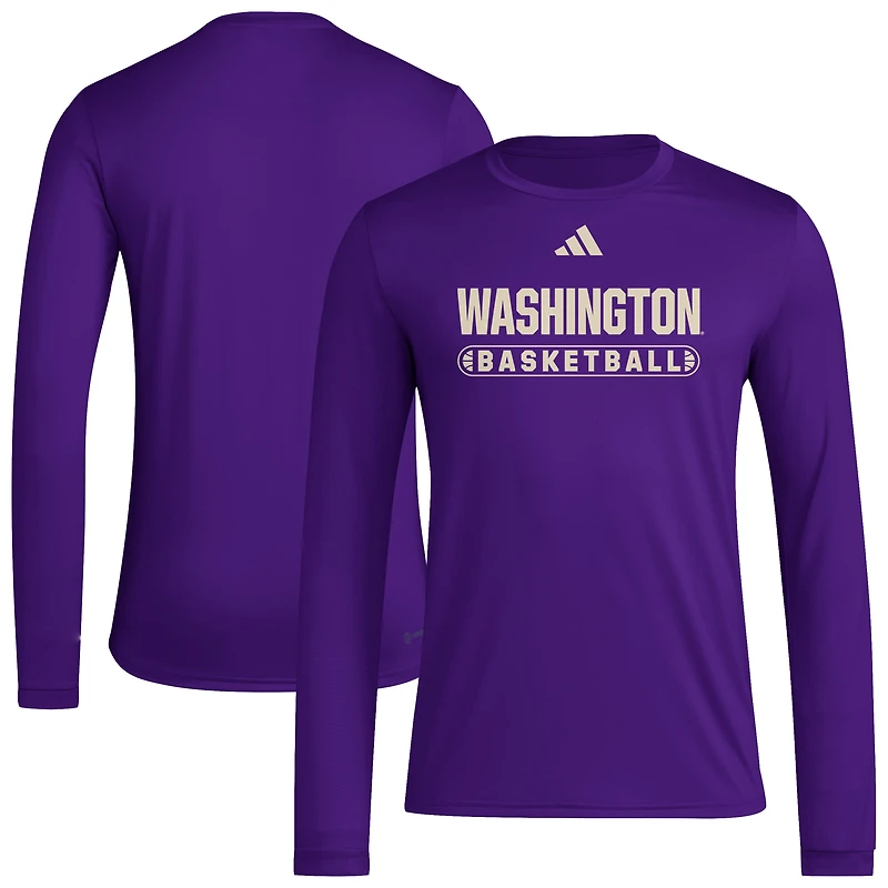T-shirt à manches longues violet adidas Washington Huskies On-Court Pregame pour homme