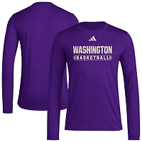 T-shirt à manches longues violet adidas Washington Huskies On-Court Pregame pour homme