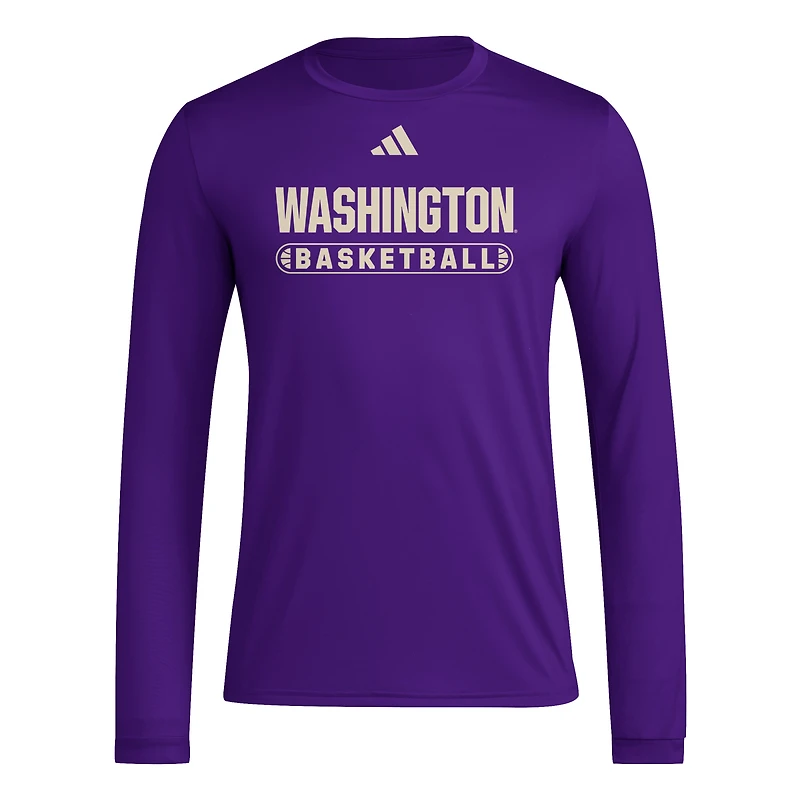 T-shirt à manches longues violet adidas Washington Huskies On-Court Pregame pour homme