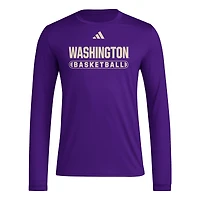 T-shirt à manches longues violet adidas Washington Huskies On-Court Pregame pour homme