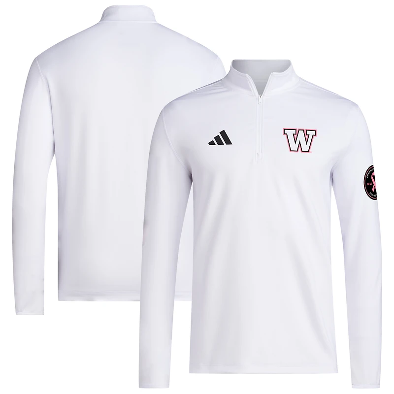 Men's adidas White Washington Huskies Wear Pink Quarter-Zip Pullover