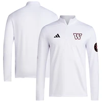 Men's adidas White Washington Huskies Wear Pink Quarter-Zip Pullover