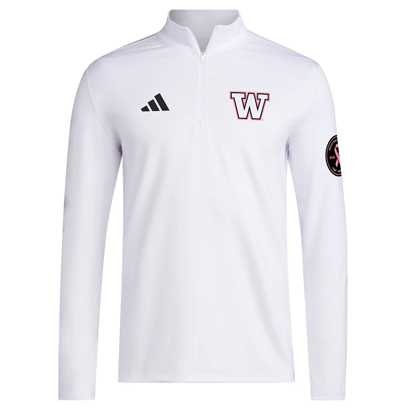 Pull adidas blanc Washington Huskies Wear Pink à quart de zip pour homme