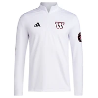 Pull adidas blanc Washington Huskies Wear Pink à quart de zip pour homme