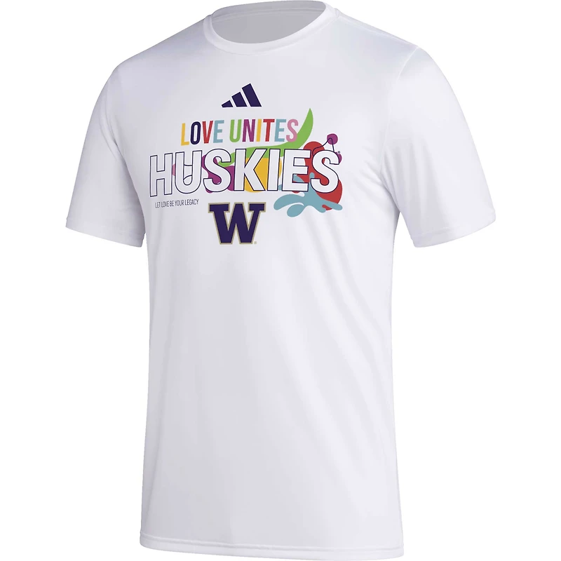 T-shirt d'avant-match adidas x Rich Mnisi Pride Collection pour hommes, blanc, Washington Huskies, AEROREADY
