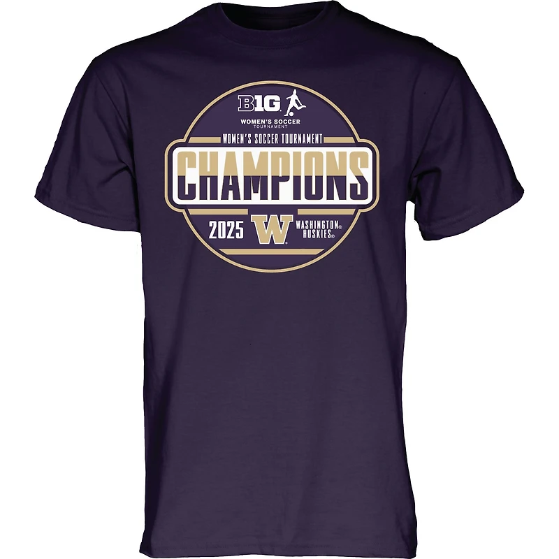 Men's Blue 84 Purple Washington Huskies 2025 Big Ten Women's Soccer Tournament Champions Locker Room T-Shirt