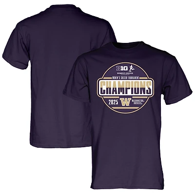 T-shirt homme bleu 84 violet Washington Huskies, champions du tournoi de soccer féminin Big Ten 2025, vestiaire