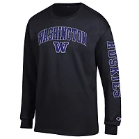 T-shirt à manches longues noir Champion Washington Huskies pour homme avec logo Arch Over 2-Hit