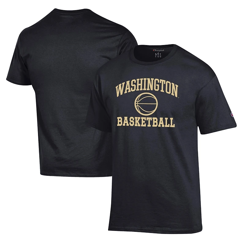 Men's Champion Black Washington Huskies Basketball Icon T-Shirt