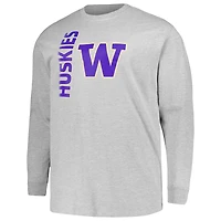 Champion Heather Grey Washington Huskies Big & Tall Mascot T-shirt à manches longues