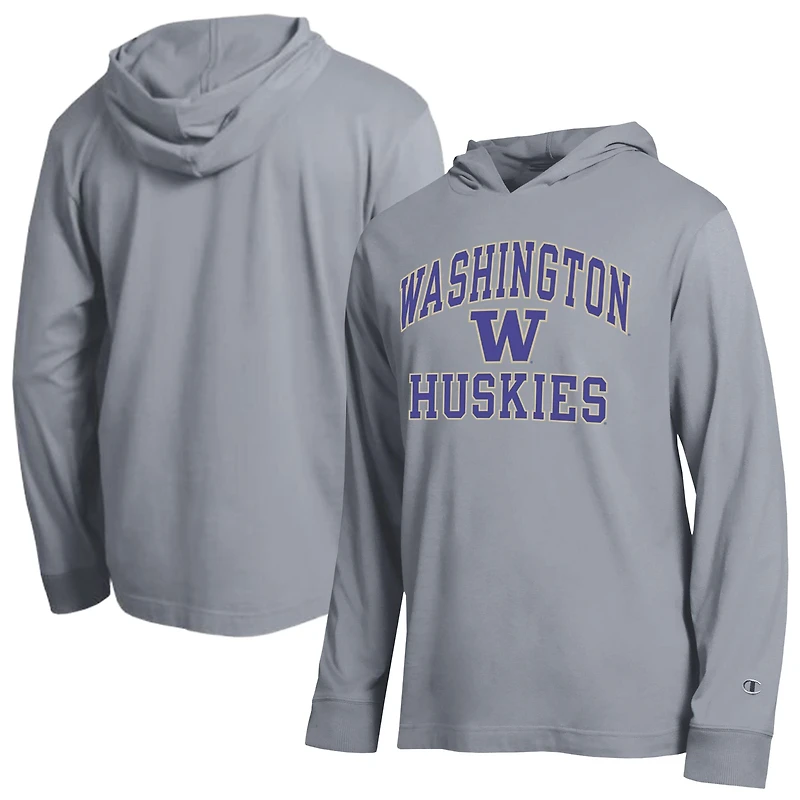 Men's Champion  Heather Gray Washington Huskies High Motor All-Star Long Sleeve Hooded T-Shirt