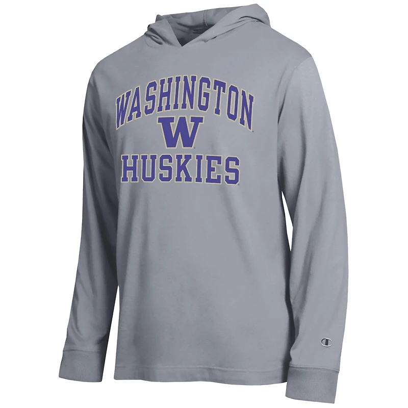 T-shirt à capuche manches longues Champion Heather Gray Washington Huskies High Motor All-Star pour homme