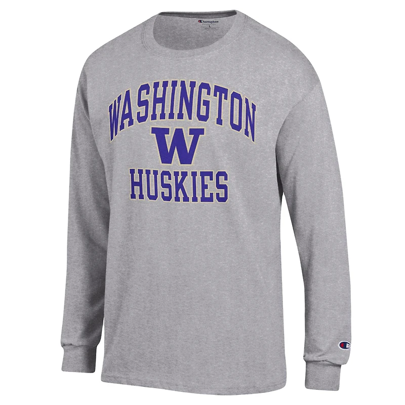 Men's Champion Heather Gray Washington Huskies High Motor Long Sleeve T-Shirt