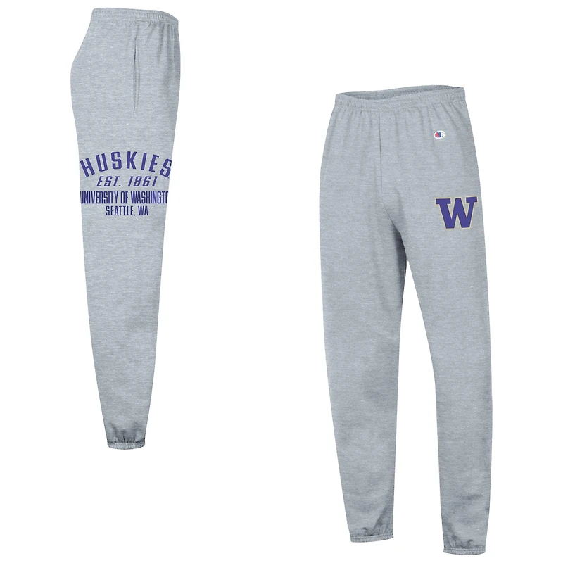 Men's Champion Heather Gray Washington Huskies Powerblend Banded Fleece Sweatpants