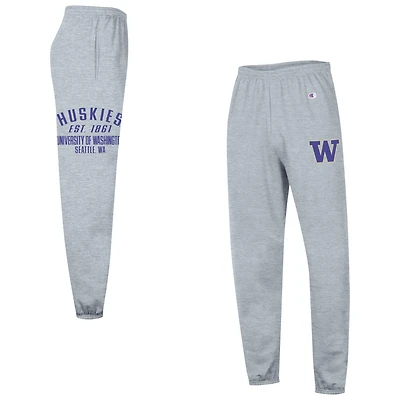 Men's Champion Heather Gray Washington Huskies Powerblend Banded Fleece Sweatpants