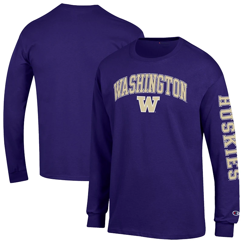 Men's Champion Washington Huskies Arch Over Logo 2-Hit Long Sleeve T-Shirt