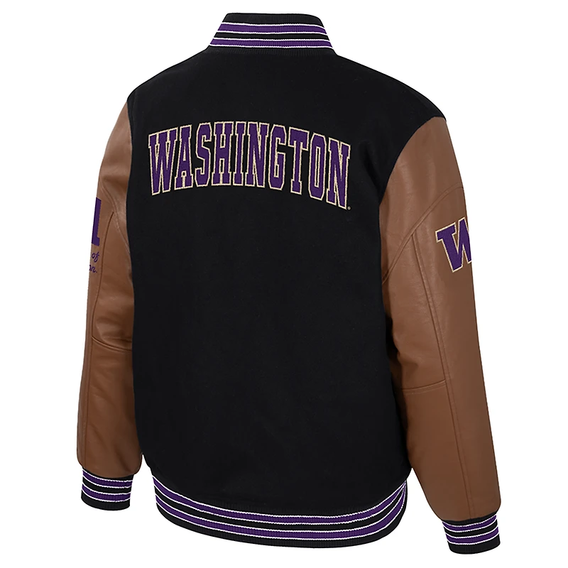 Veste universitaire à boutons-pression complète Washington Huskies Letterman Colosseum noire pour homme