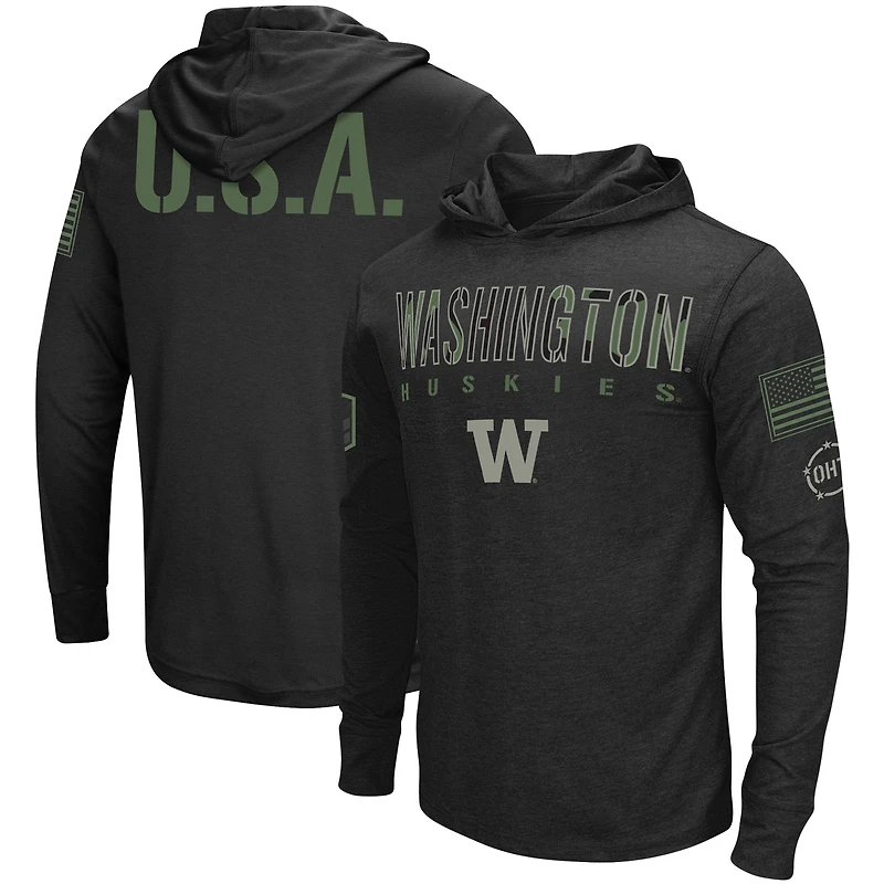 Colosseum Black Washington Huskies OHT Military Appreciation Hoodie T-shirt à manches longues pour homme