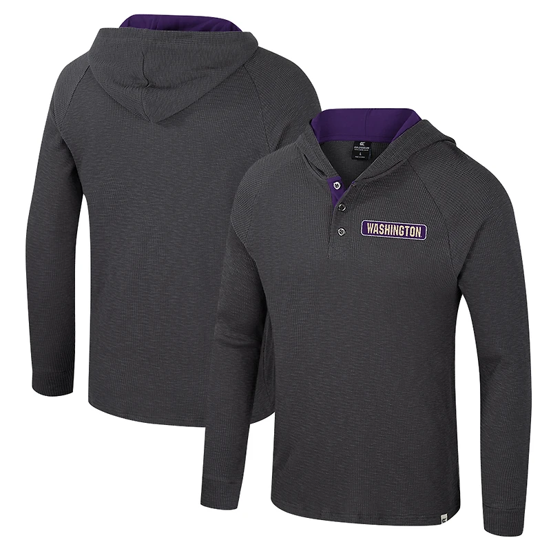 T-shirt à capuche manches longues Henley Dujour Ralgan pour homme, anthracite, Washington Huskies