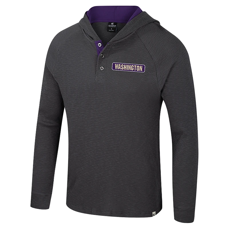 T-shirt à capuche manches longues Henley Dujour Ralgan pour homme, anthracite, Washington Huskies