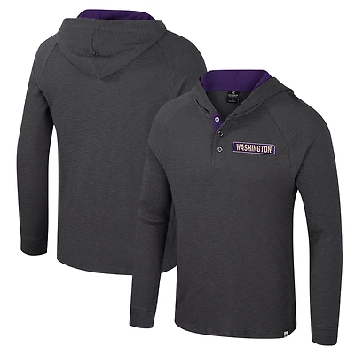 T-shirt à capuche manches longues Henley Dujour Ralgan pour homme, anthracite, Washington Huskies
