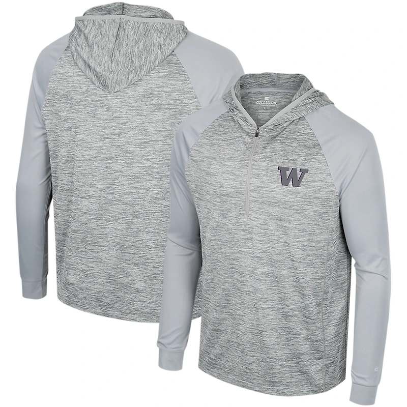 Haut à capuche Cybernetic Raglan quart de zip pour hommes, gris Colosseum, Washington Huskies