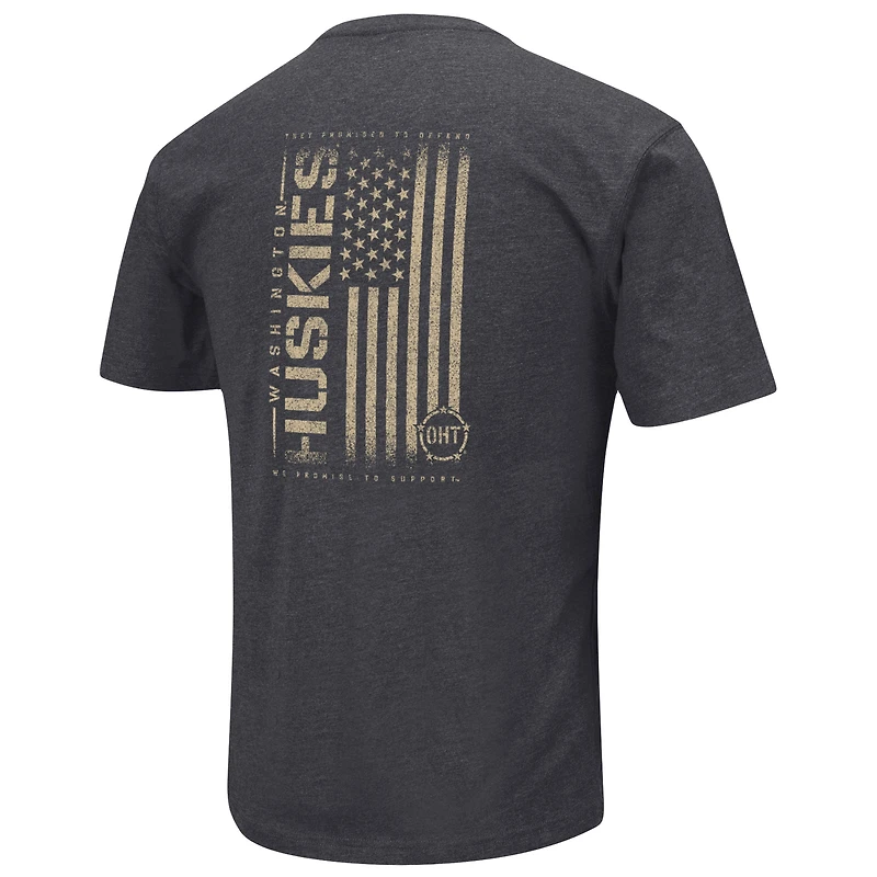 T-shirt pour homme Colosseum Heather Black Washington Huskies Big & Tall OHT Military Appreciation Playbook