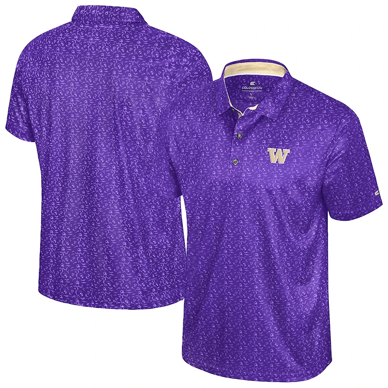 Men's Colosseum  Purple Washington Huskies Football Print Polo