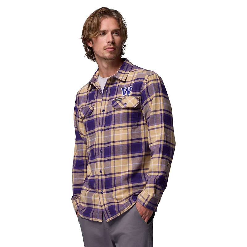 Chemise boutonnée à manches longues en flanelle Omni-Wick violette des Washington Huskies de Columbia pour homme