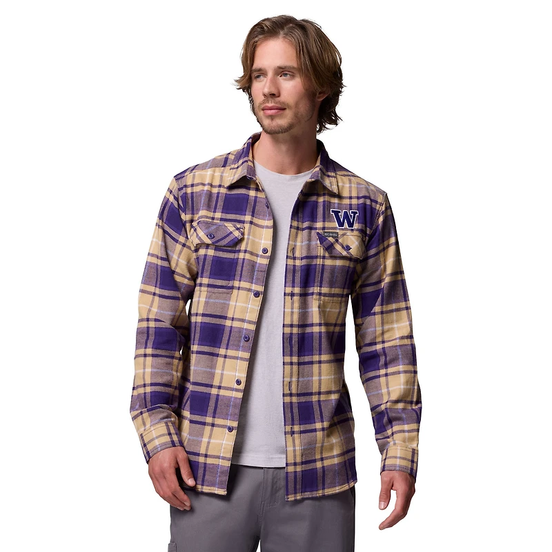 Chemise boutonnée à manches longues en flanelle Omni-Wick violette des Washington Huskies de Columbia pour homme