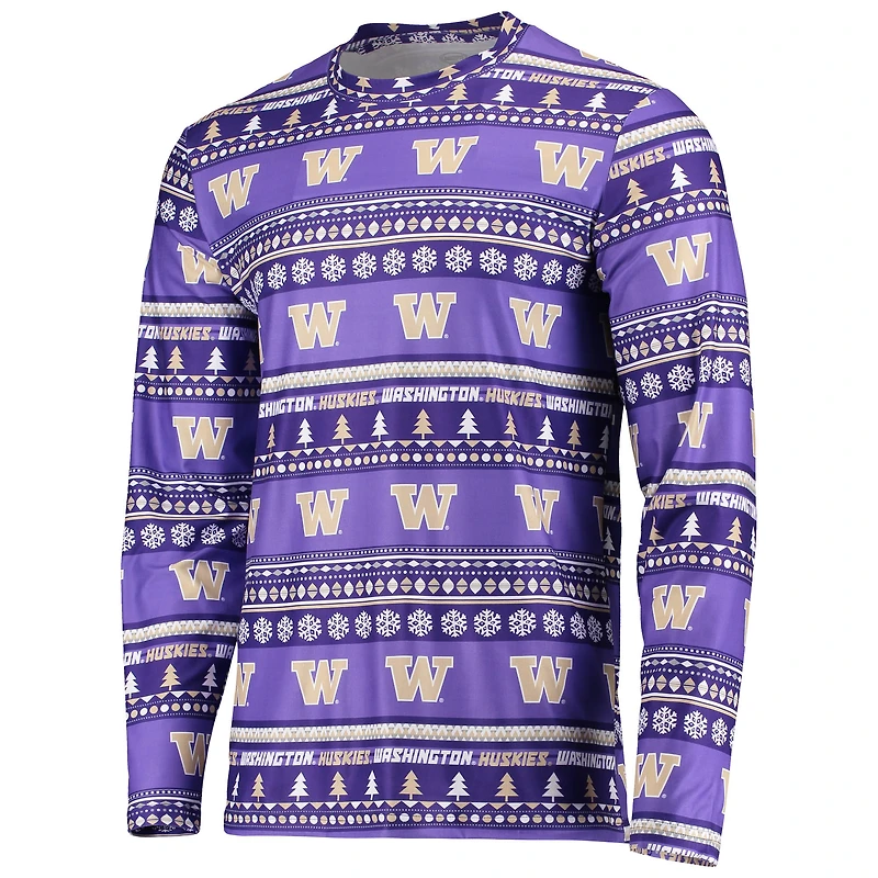 Ensemble pyjama Concepts Sport violet Washington Huskies pour homme : pull moche à manches longues et pantalon.