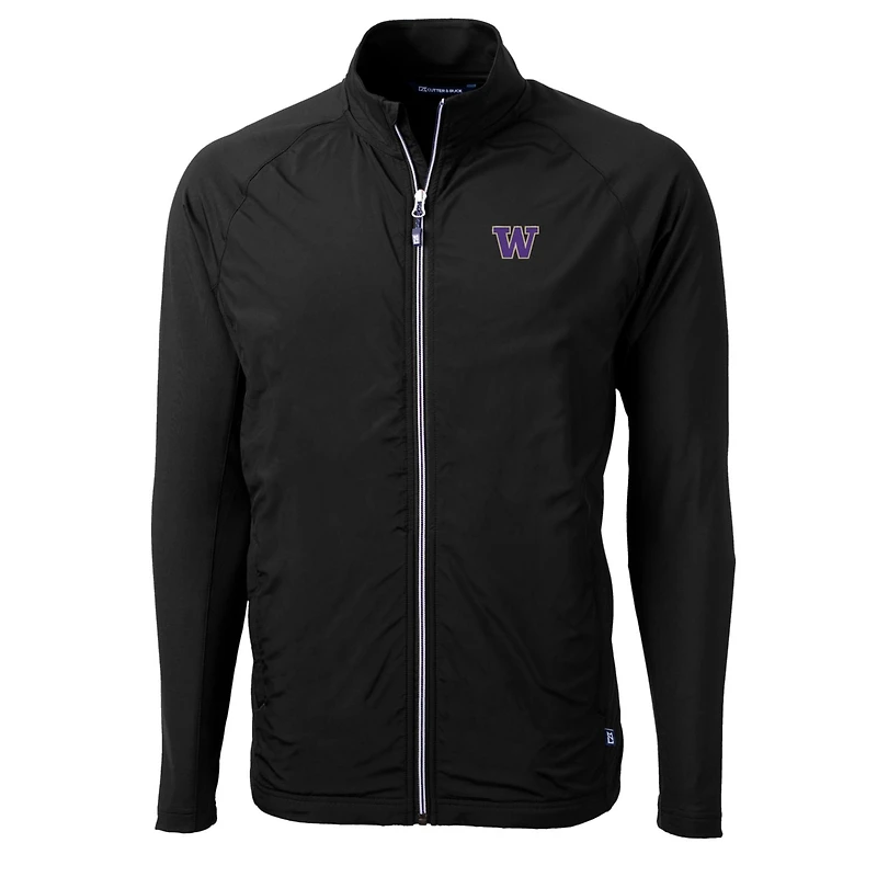 Veste zippée intégrale Cutter & Buck Black Washington Huskies pour homme, grandes tailles, en maille écologique hybride recyclée.
