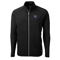 Veste zippée intégrale Cutter & Buck Black Washington Huskies pour homme, grandes tailles, en maille écologique hybride recyclée.