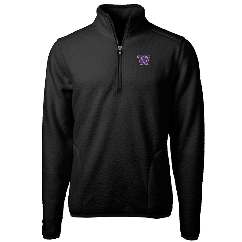 Men's Cutter & Buck Black Washington Huskies Big Tall Cascade Eco Sherpa Fleece Quarter-Zip Jacket