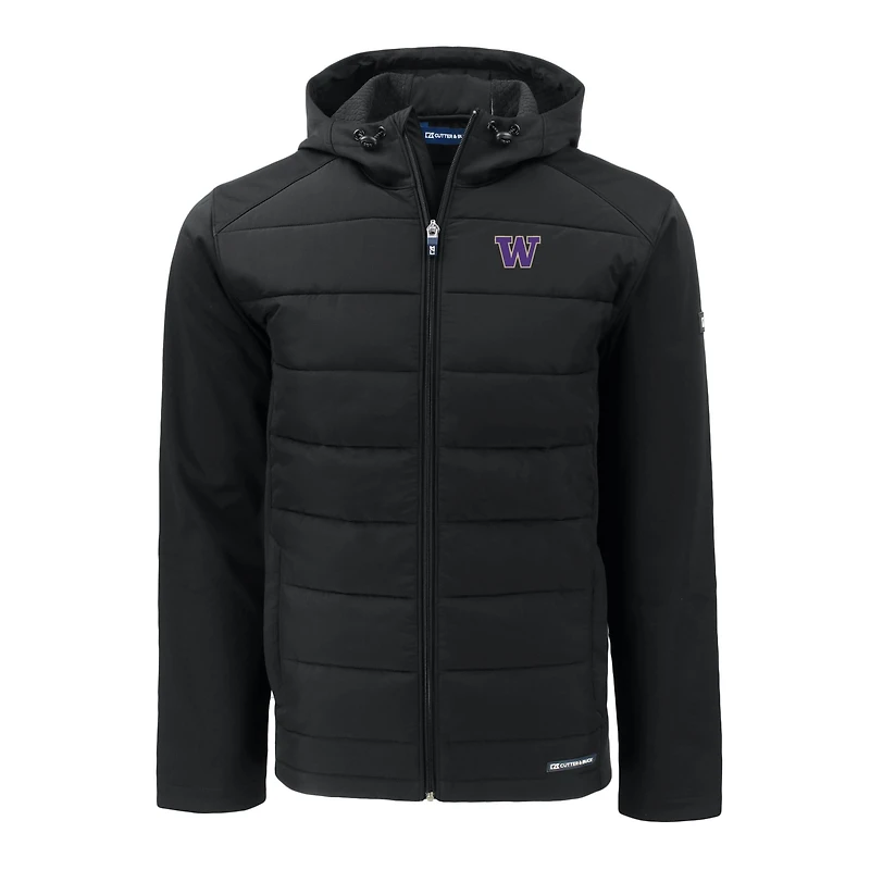 Sweat à capuche zippé entièrement recyclé en softshell hybride Evoke pour homme, coupeur et buck, noir, Washington Huskies, grandes tailles