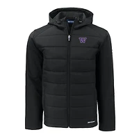 Sweat à capuche zippé entièrement recyclé en softshell hybride Evoke pour homme, coupeur et buck, noir, Washington Huskies, grandes tailles