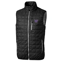 Doudoune sans manches Cutter & Buck Black Washington Huskies Grandes Tailles Rainier PrimaLoft Eco à fermeture éclair intégrale pour homme